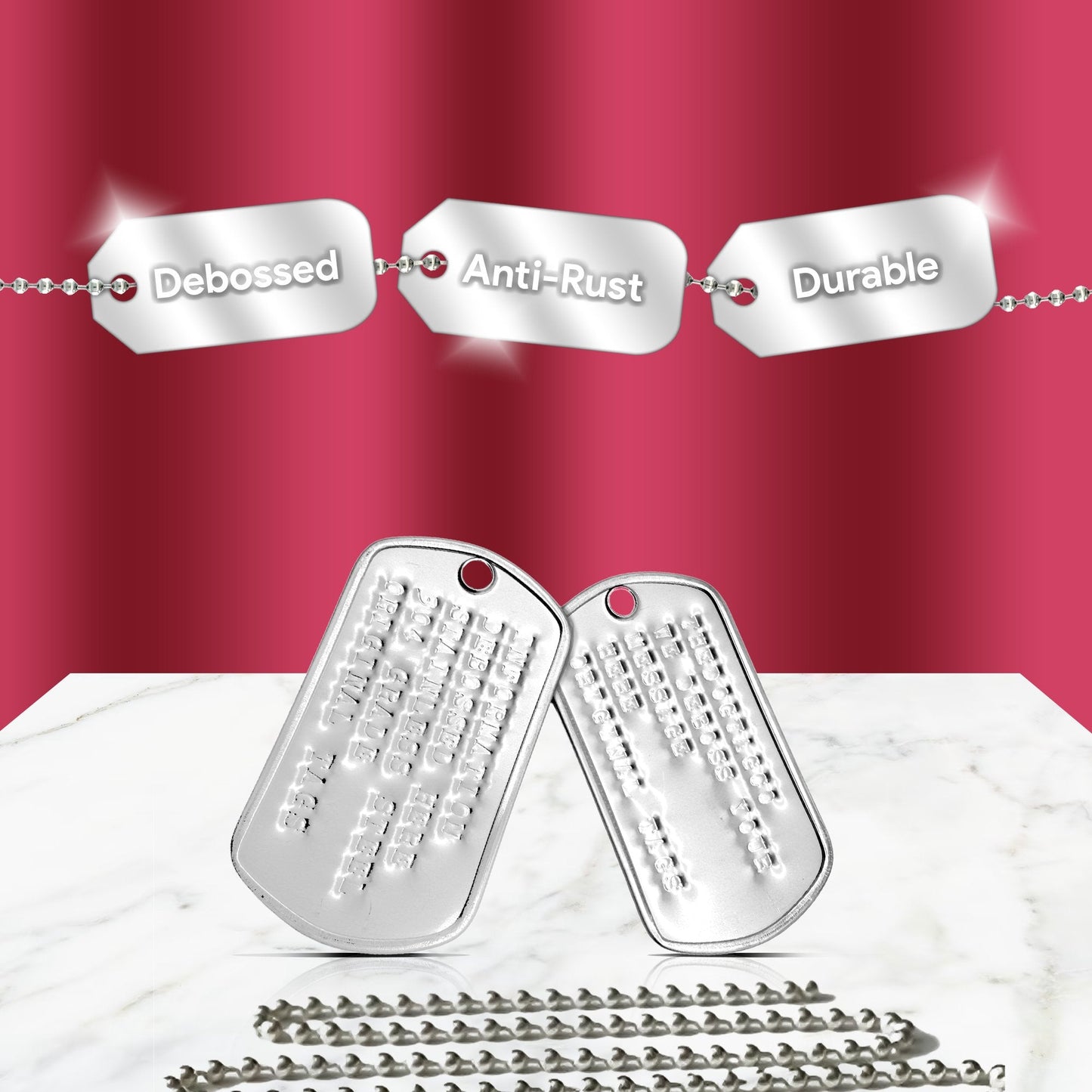 PERSONALISED DEBOSSED US-Spec Military Dog Tags Set & Chains 304-Grade STAINLESS - TheDogTagCo