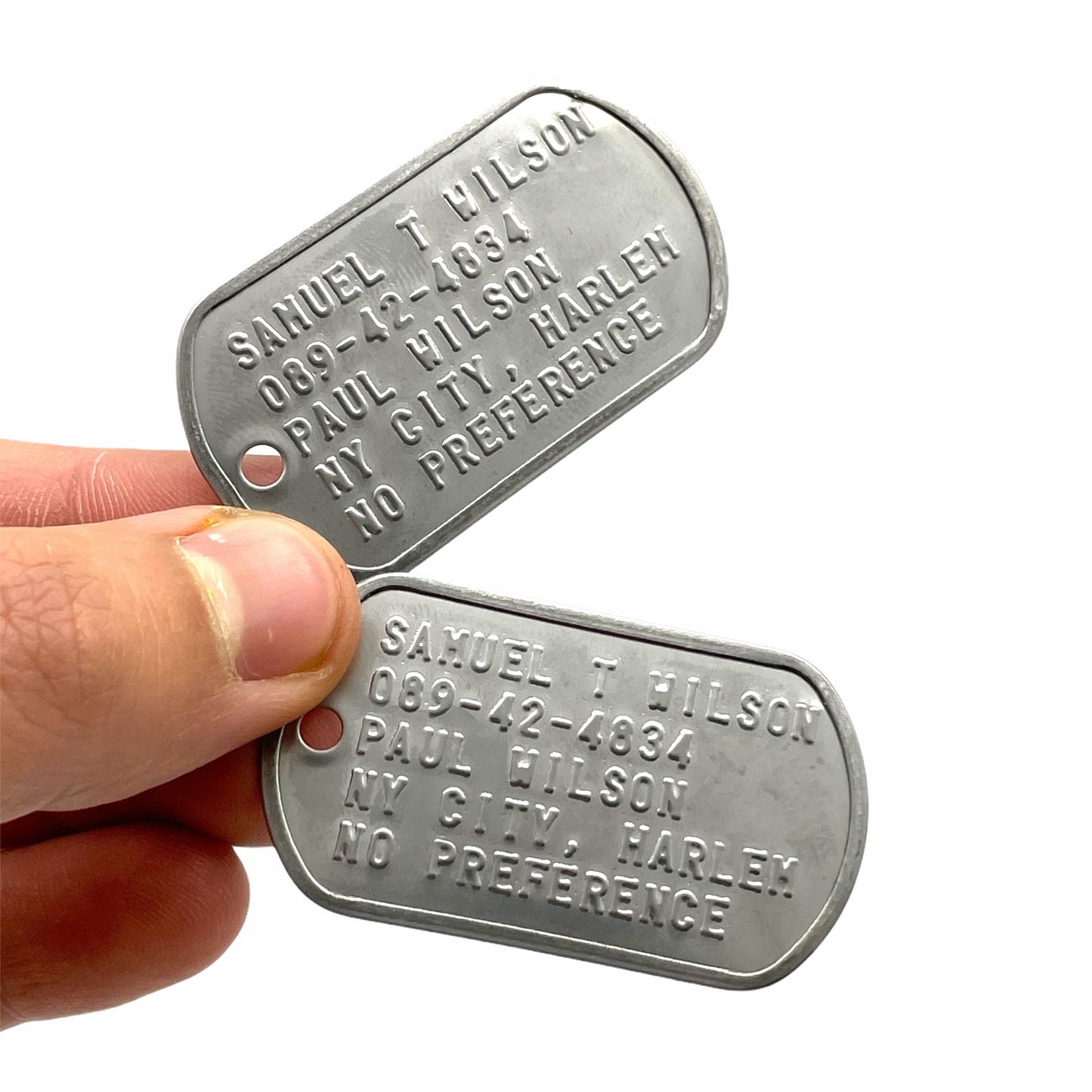 Samuel Thomas 'FALCON' Sam Wilson Military Dog Tags - Movie Costume Cosplay Prop - Stainless Steel - Chain&Silencers Included - TheDogTagCo