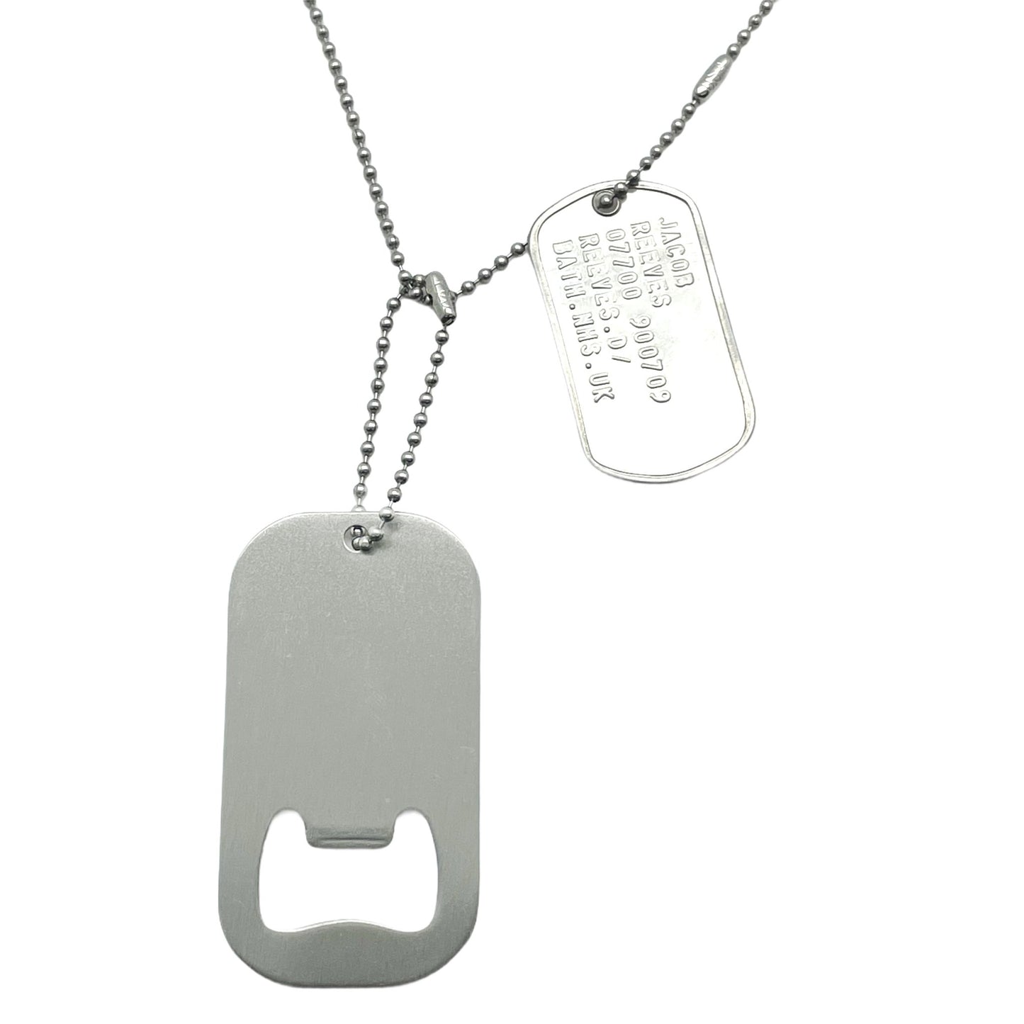 U.S. Personalised Bottle Opener Stainless Steel ID Tag Bundle - Set Chains Included - TheDogTagCo