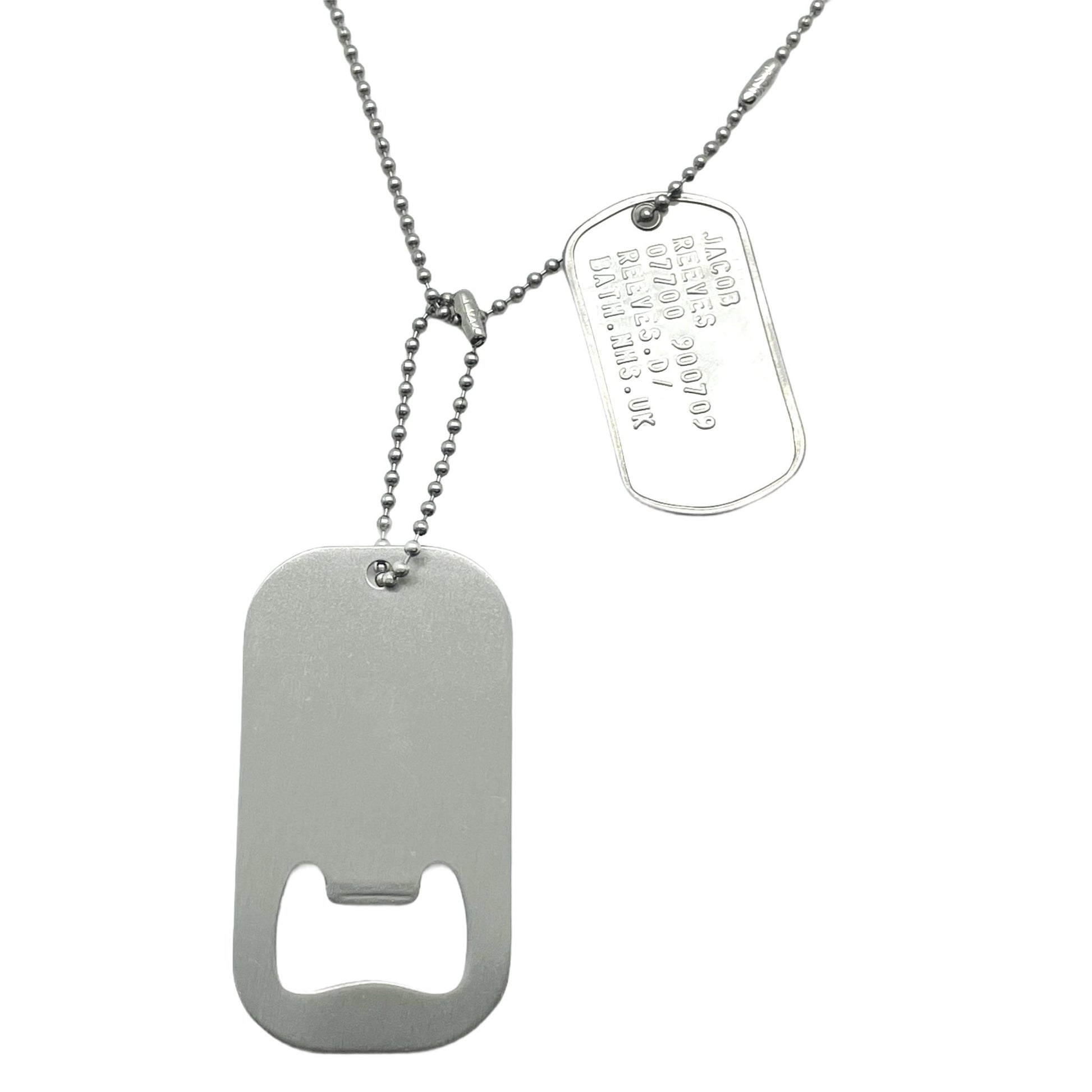 U.S. Personalised Bottle Opener Stainless Steel ID Tag Bundle - Set Chains Included - TheDogTagCo