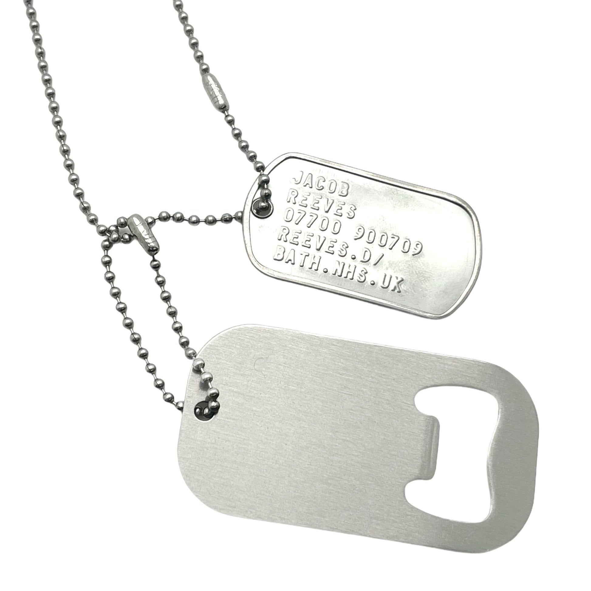U.S. Personalised Bottle Opener Stainless Steel ID Tag Bundle - Set Chains Included - TheDogTagCo