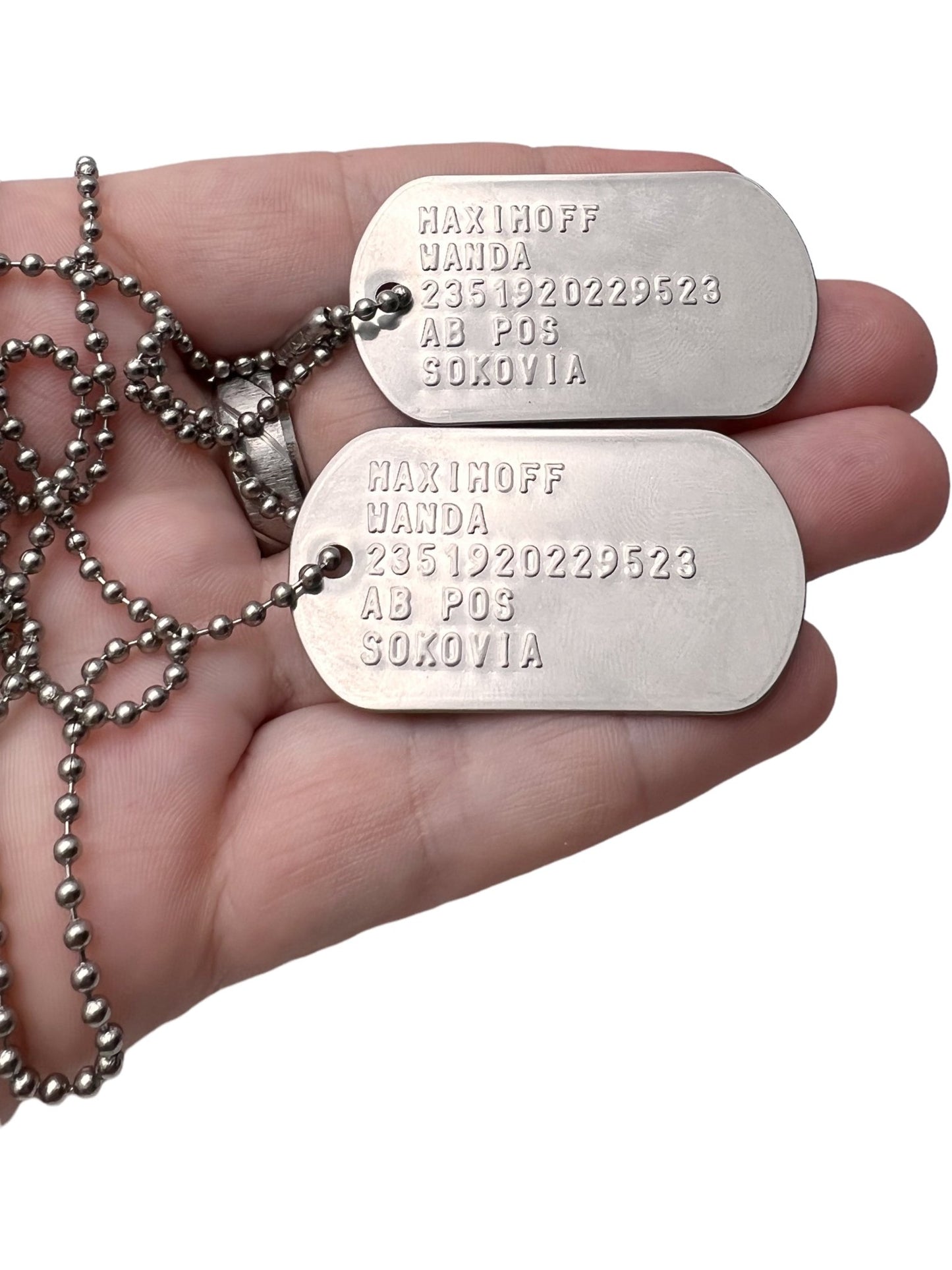 WANDA 'Scarlet Witch' MAXIMOFF Military Dog Tags - Costume Cosplay Prop Replica - Stainless Steel Chains Included - TheDogTagCo