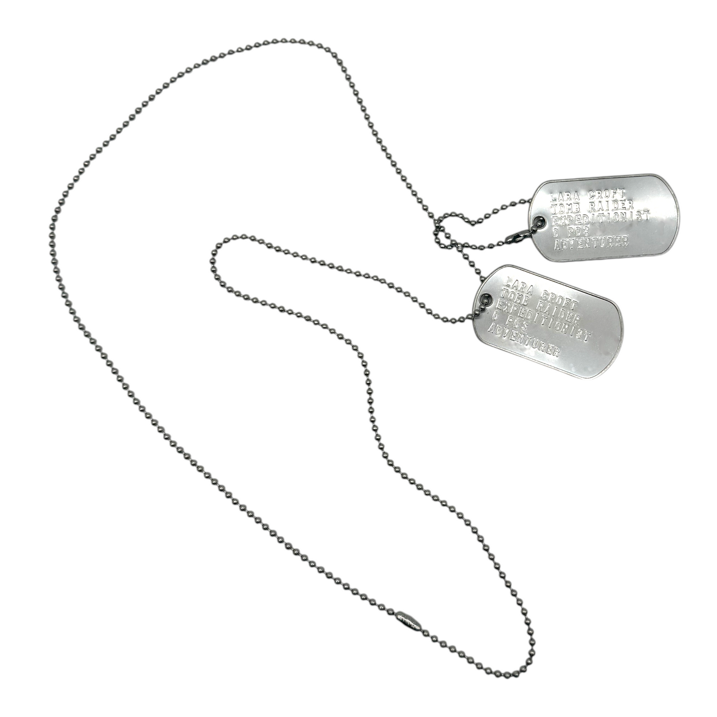 'LARA CROFT' Dog Tags - Costume Cosplay Prop Replica Military - Stainless Steel Chains Included