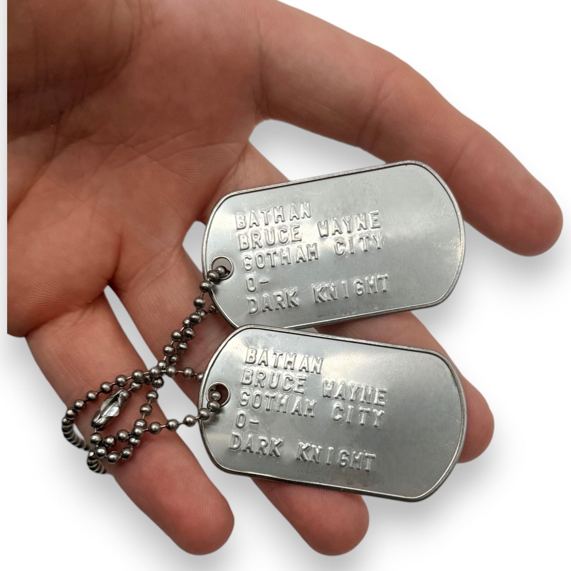BRUCE WAYNE 'BATMAN' Dog Tags - Costume Cosplay Prop Replica Military - Stainless Steel Chains Included - TheDogTagCo