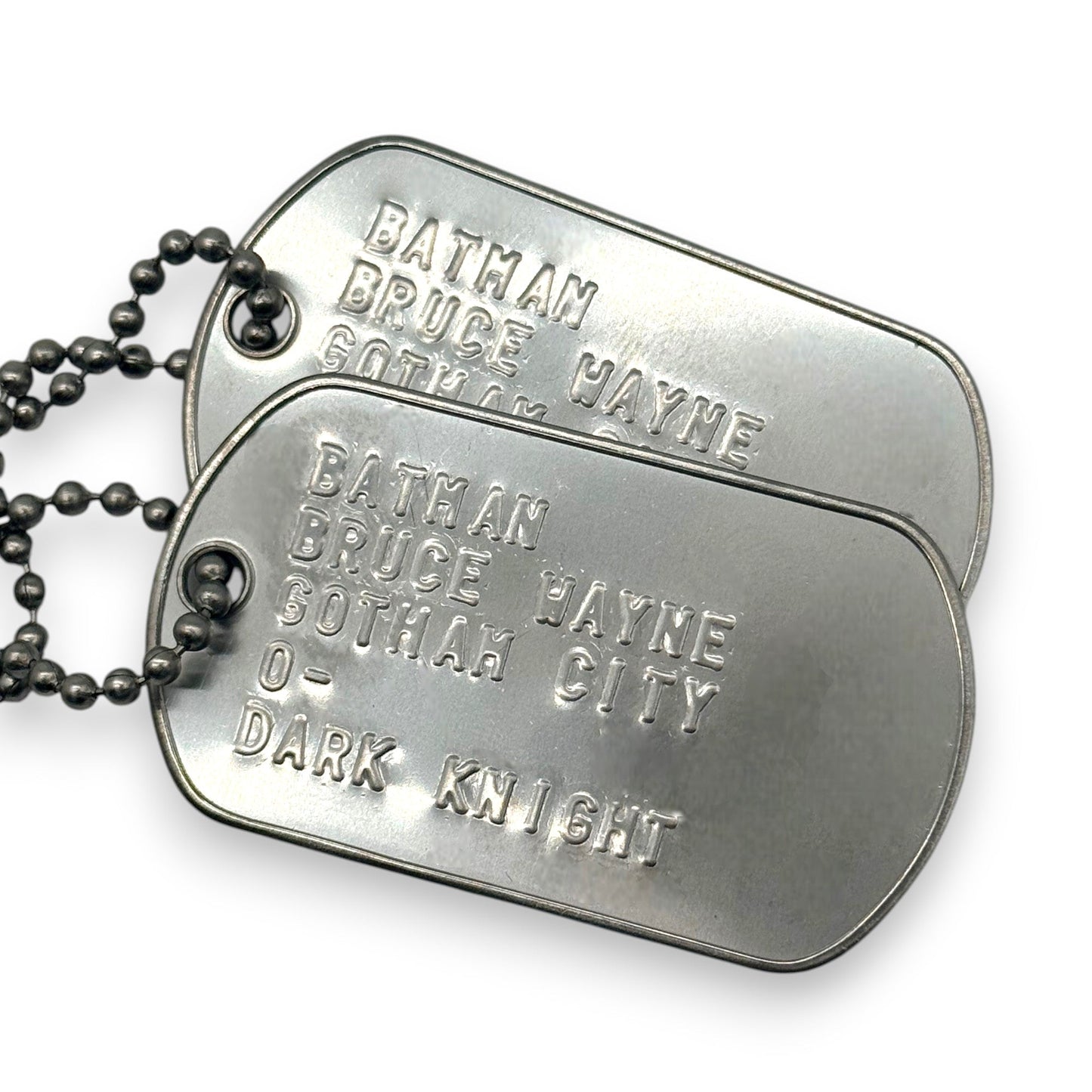 BRUCE WAYNE 'BATMAN' Dog Tags - Costume Cosplay Prop Replica Military - Stainless Steel Chains Included - TheDogTagCo
