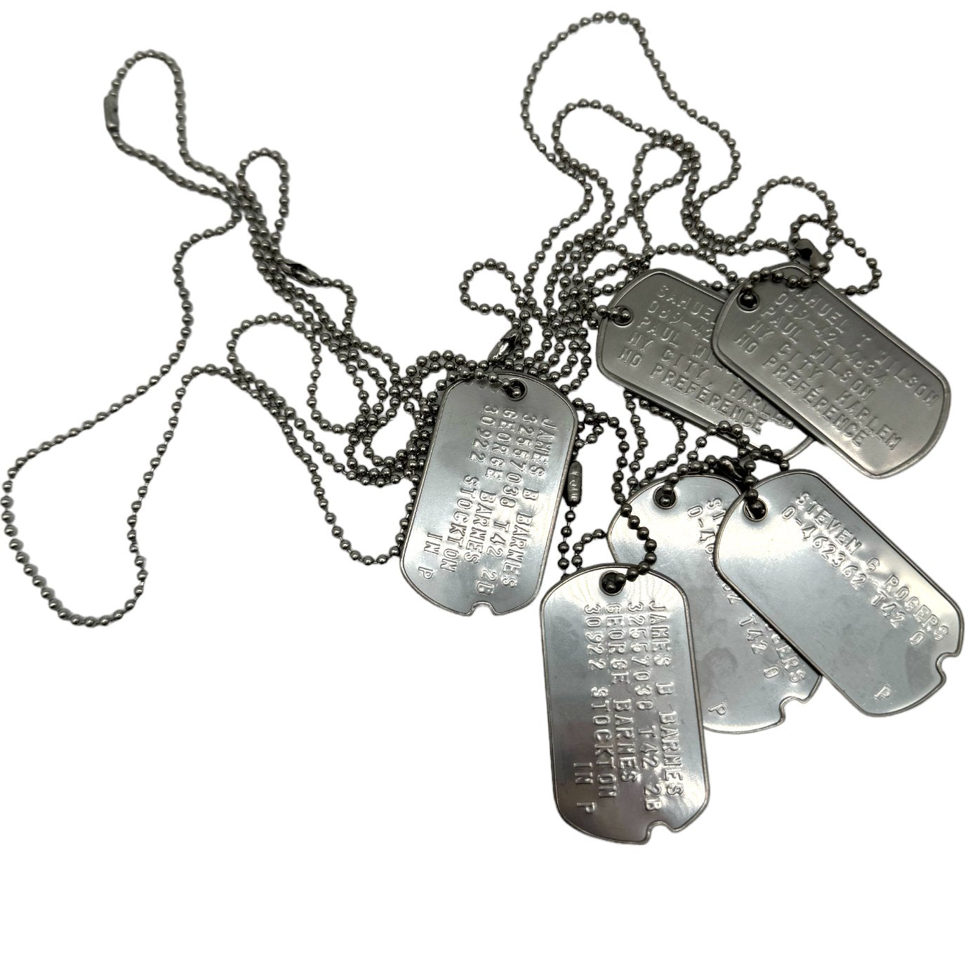 Bucky, Falcon, Captain America (Complete Collection) WWII Style Military Dog Tags Prop Replica - Stainless Steel - Chain&Silencers Included - TheDogTagCo
