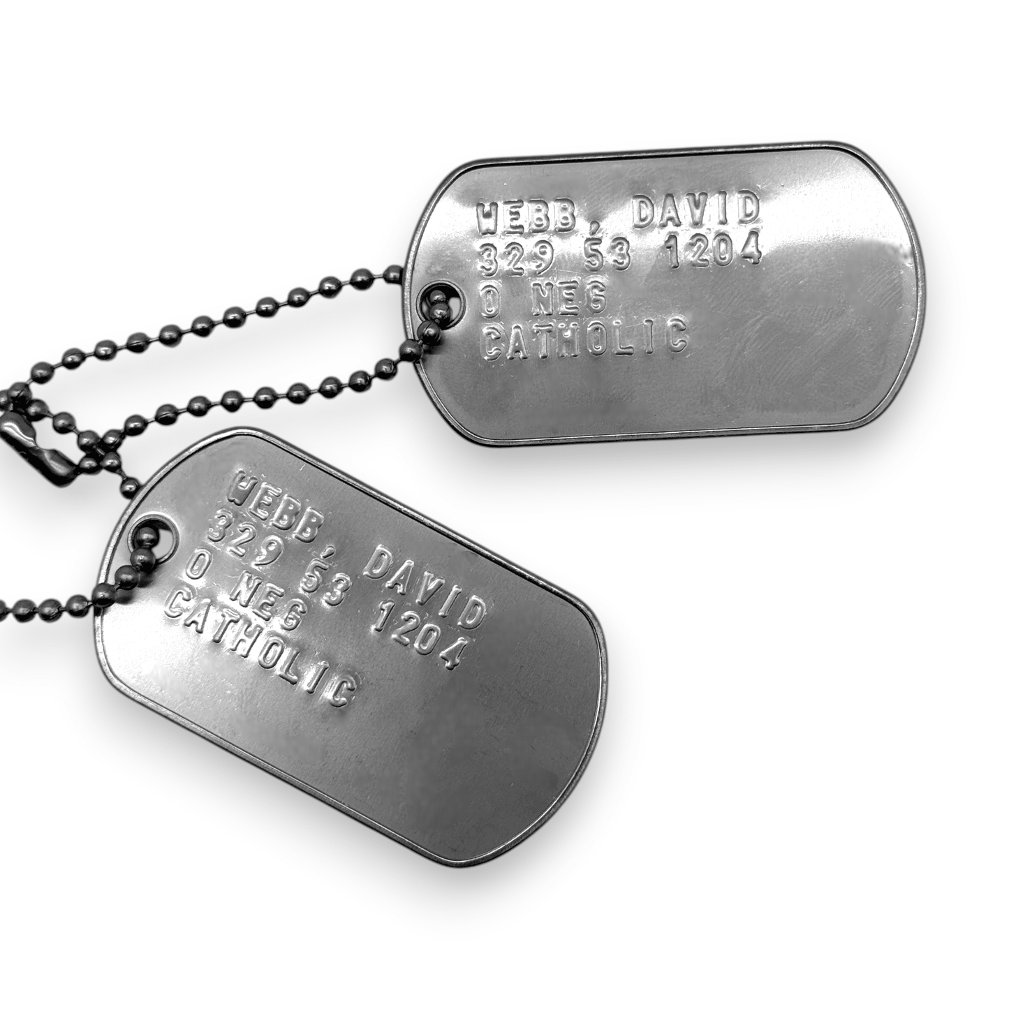 DAVID WEBB 'JASON BOURNE' Dog Tags - Costume Cosplay Prop Replica Military - Stainless Steel Chains Included - TheDogTagCo