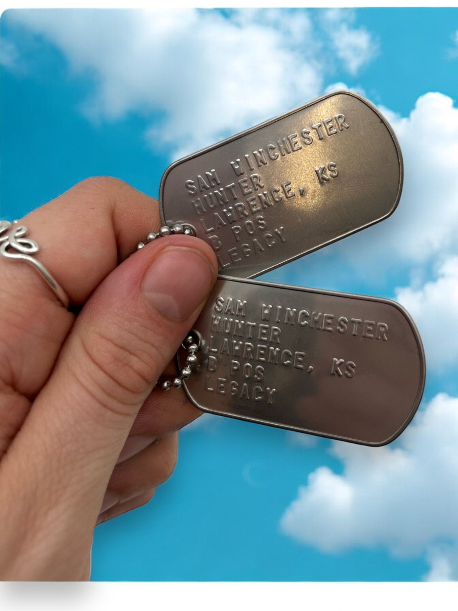 'DEAN WINCHESTER' Military Dog Tags - Cosplay Costume Prop Replica - Stainless Steel Chains Included (Copy) - TheDogTagCo