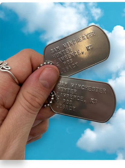 'DEAN WINCHESTER' Military Dog Tags - Cosplay Costume Prop Replica - Stainless Steel Chains Included (Copy) - TheDogTagCo