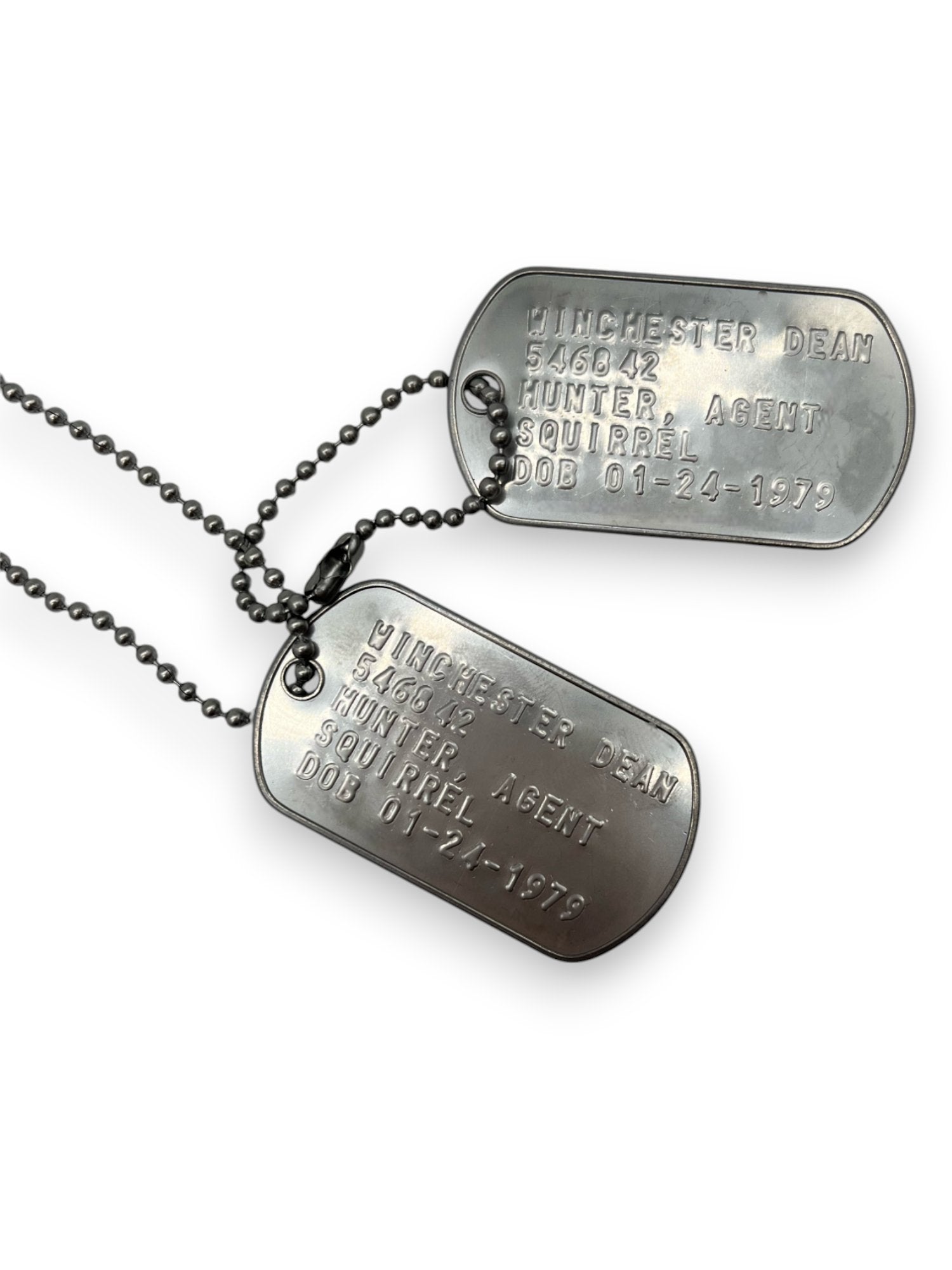 'DEAN WINCHESTER' Military Dog Tags - Cosplay Costume Prop Replica - Stainless Steel Chains Included (Copy) - TheDogTagCo
