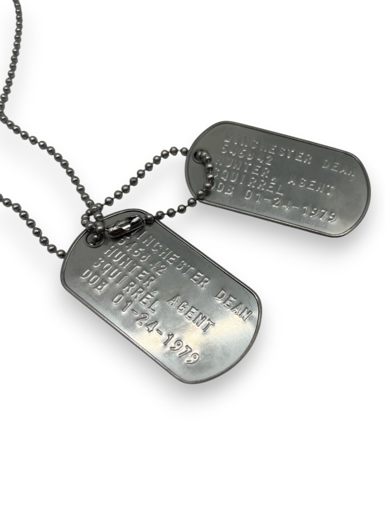 'DEAN WINCHESTER' Military Dog Tags - Cosplay Costume Prop Replica - Stainless Steel Chains Included (Copy) - TheDogTagCo