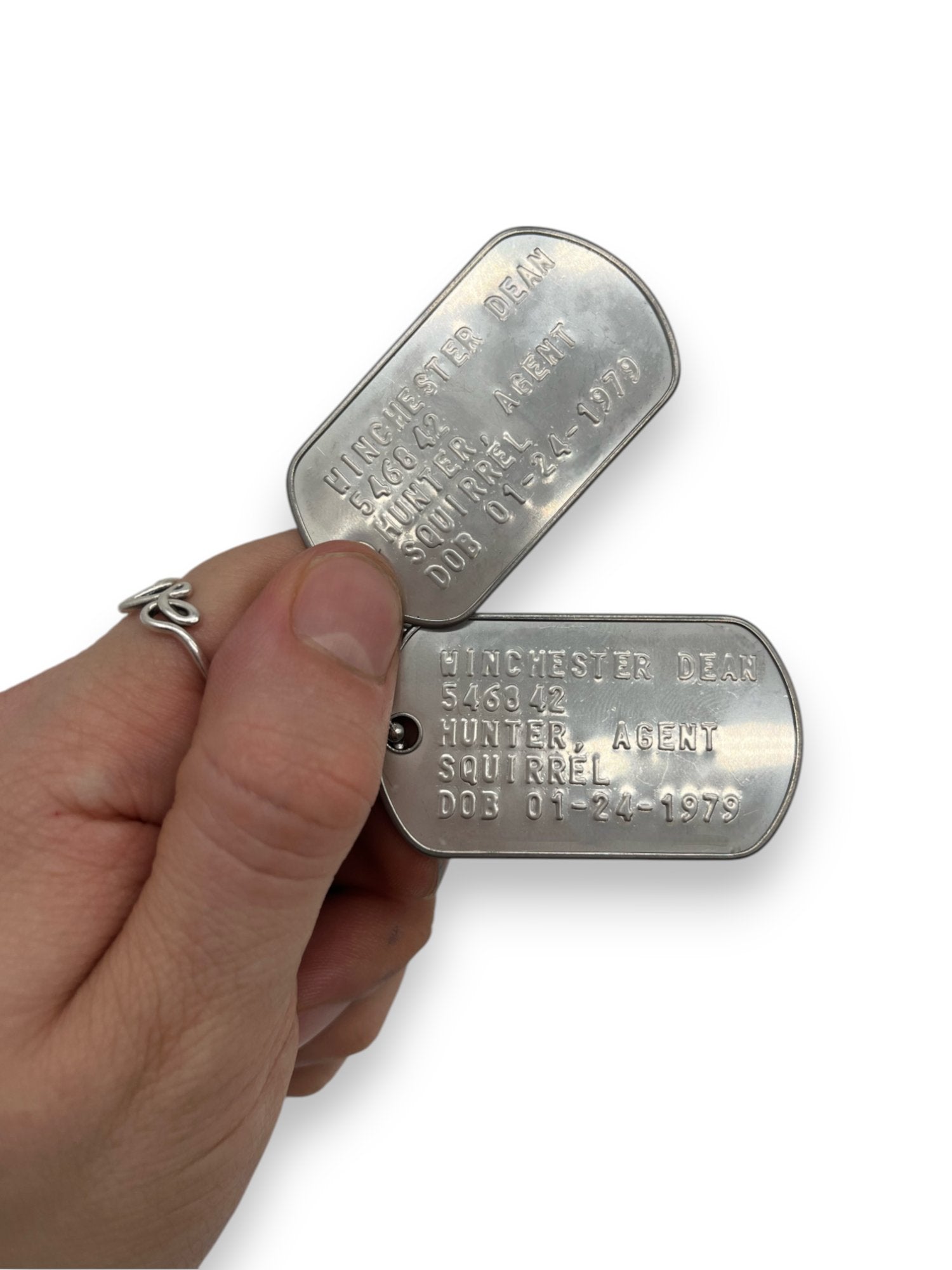 'DEAN WINCHESTER' Military Dog Tags - Cosplay Costume Prop Replica - Stainless Steel Chains Included (Copy) - TheDogTagCo