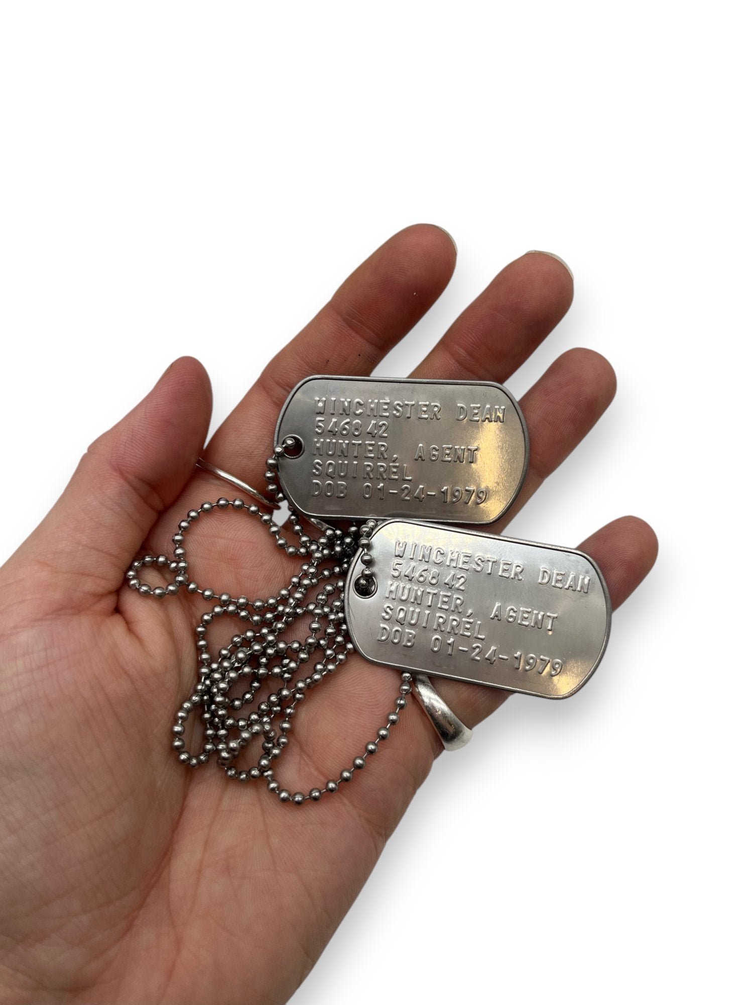 'DEAN WINCHESTER' Military Dog Tags - Cosplay Costume Prop Replica - Stainless Steel Chains Included (Copy) - TheDogTagCo