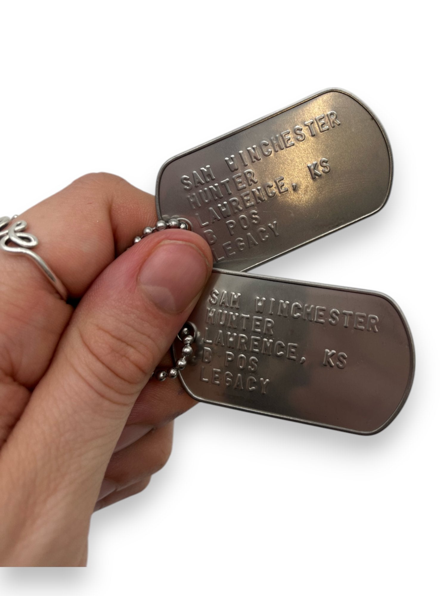 'DEAN WINCHESTER' Military Dog Tags - Cosplay Costume Prop Replica - Stainless Steel Chains Included (Copy) - TheDogTagCo