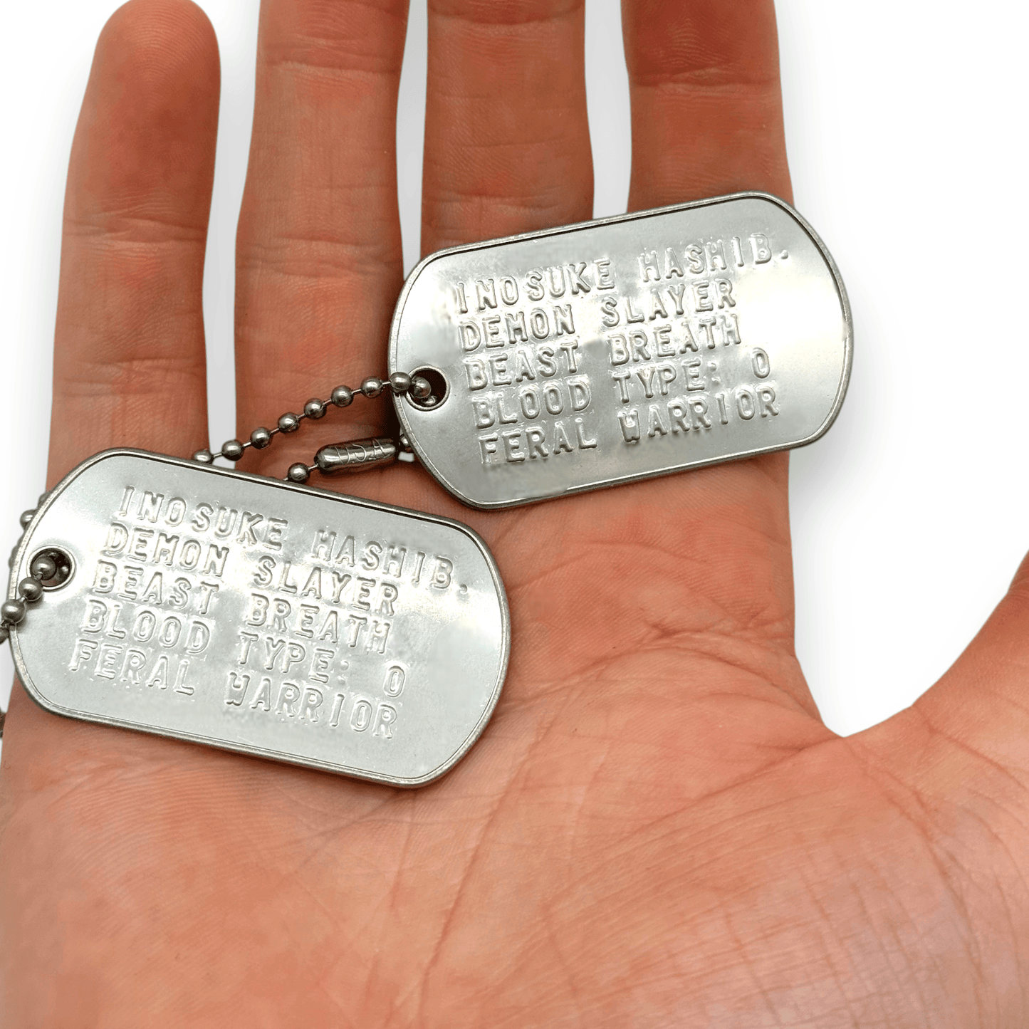 'INOSUKE HASHIBIRA' Dog Tags - Costume Cosplay Prop Replica Military - Stainless Steel Chains Included - TheDogTagCo