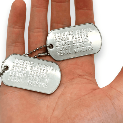 'INOSUKE HASHIBIRA' Dog Tags - Costume Cosplay Prop Replica Military - Stainless Steel Chains Included - TheDogTagCo