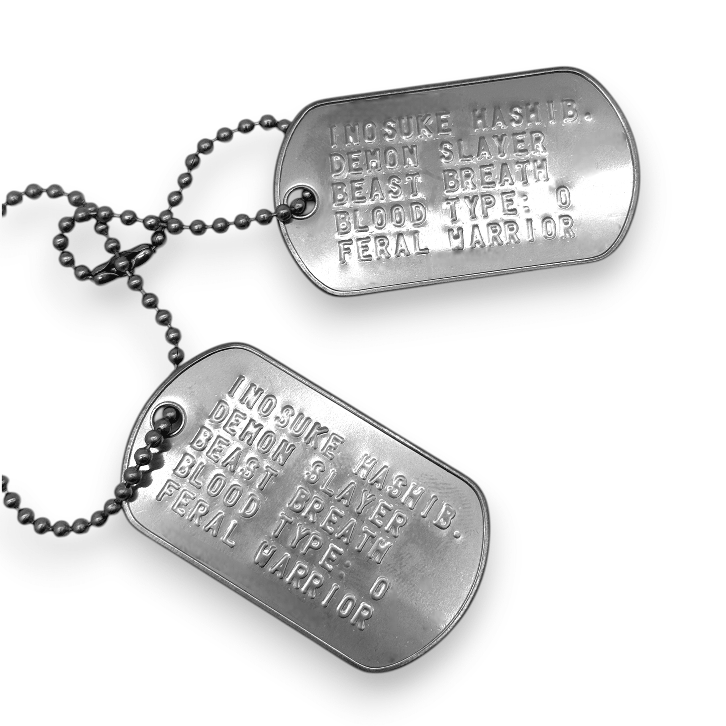 'INOSUKE HASHIBIRA' Dog Tags - Costume Cosplay Prop Replica Military - Stainless Steel Chains Included - TheDogTagCo