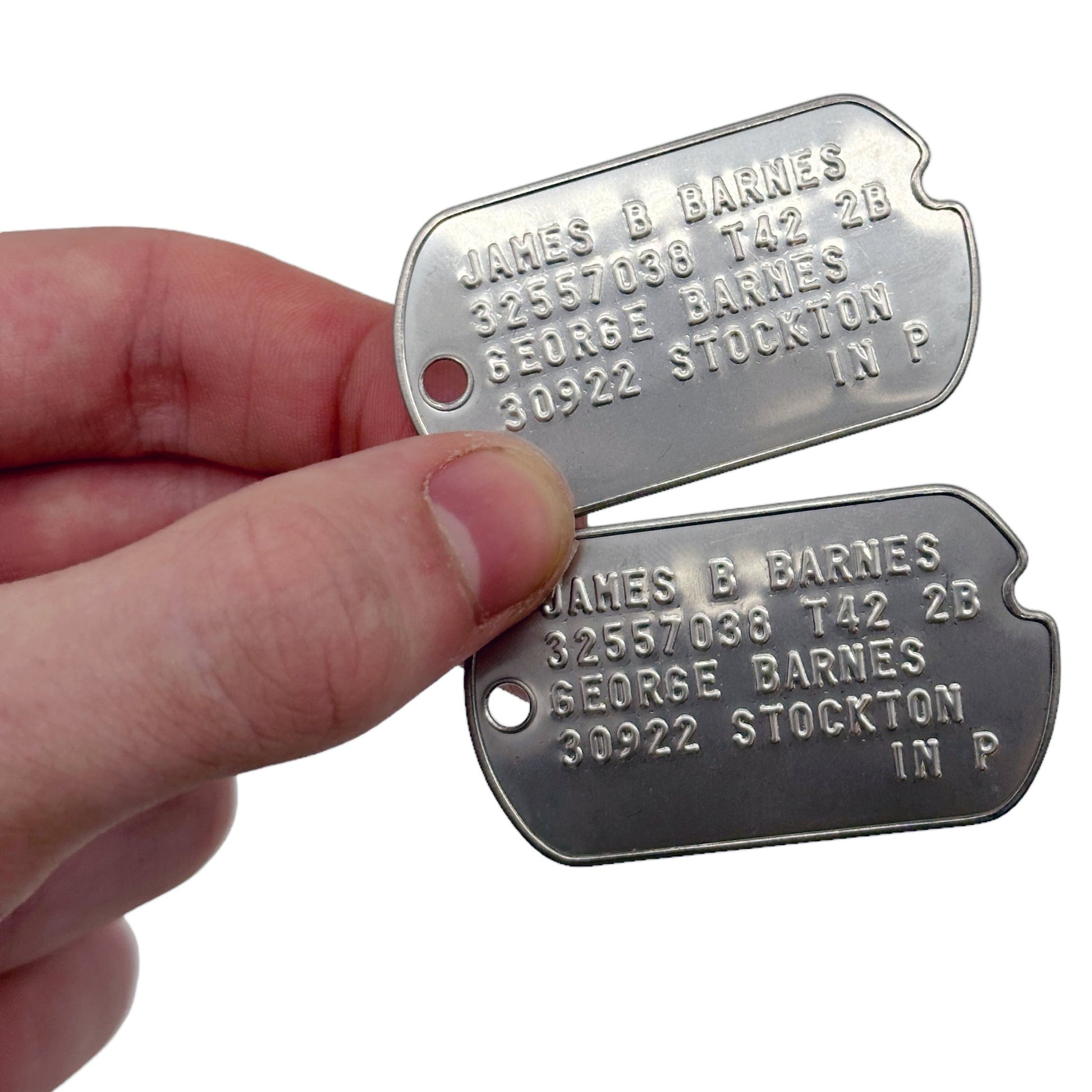 James 'Bucky' Barnes WWII Style Military Dog Tags Prop Replica - Notched pre 1965 WW2 - Stainless Steel - Chain Included - TheDogTagCo