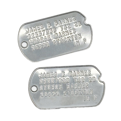 James 'Bucky' Barnes WWII Style Military Dog Tags Prop Replica - Notched pre 1965 WW2 - Stainless Steel - Chain Included - TheDogTagCo