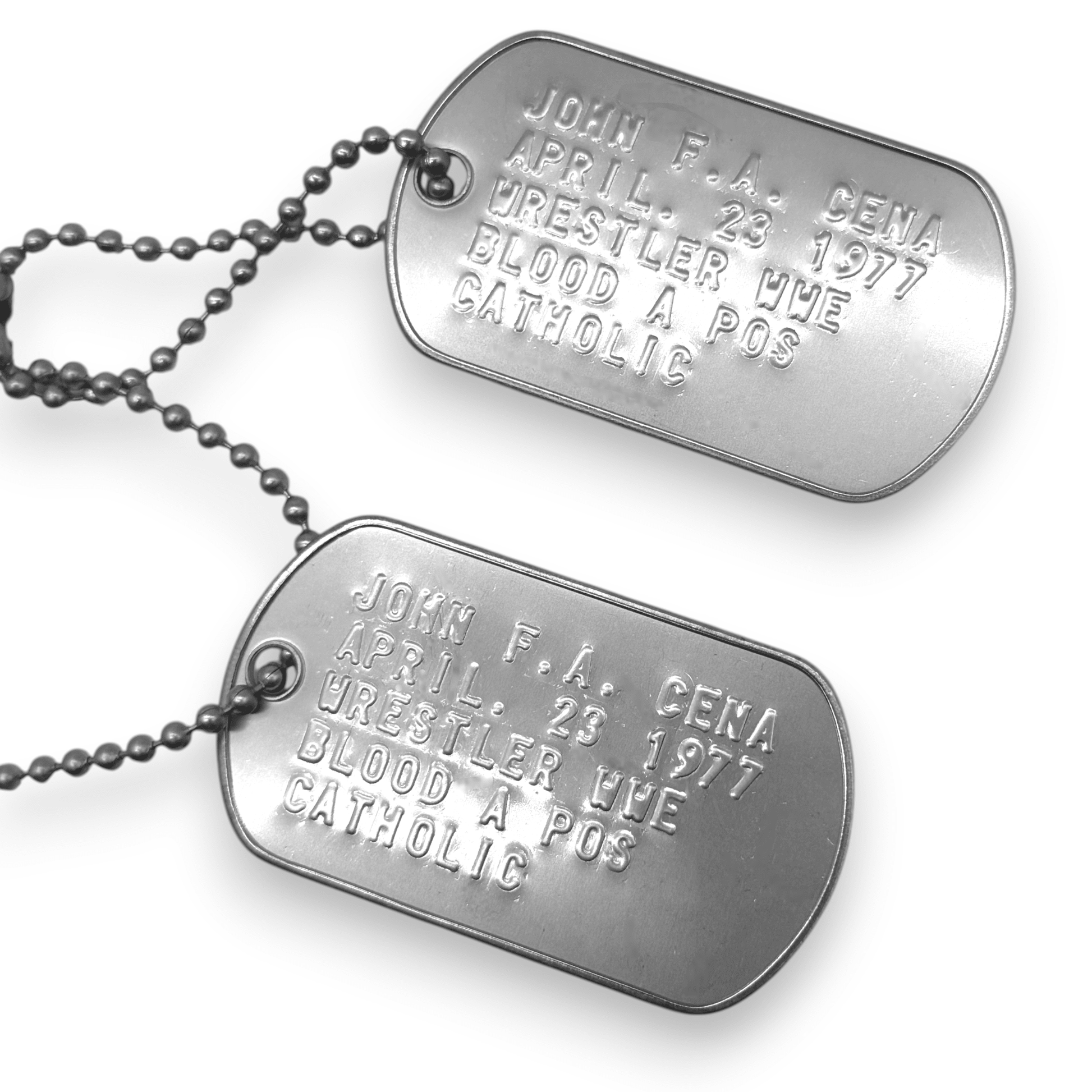 JOHN CENA Dog Tags - Costume Cosplay Prop Replica Military - Stainless Steel Chains Included - TheDogTagCo