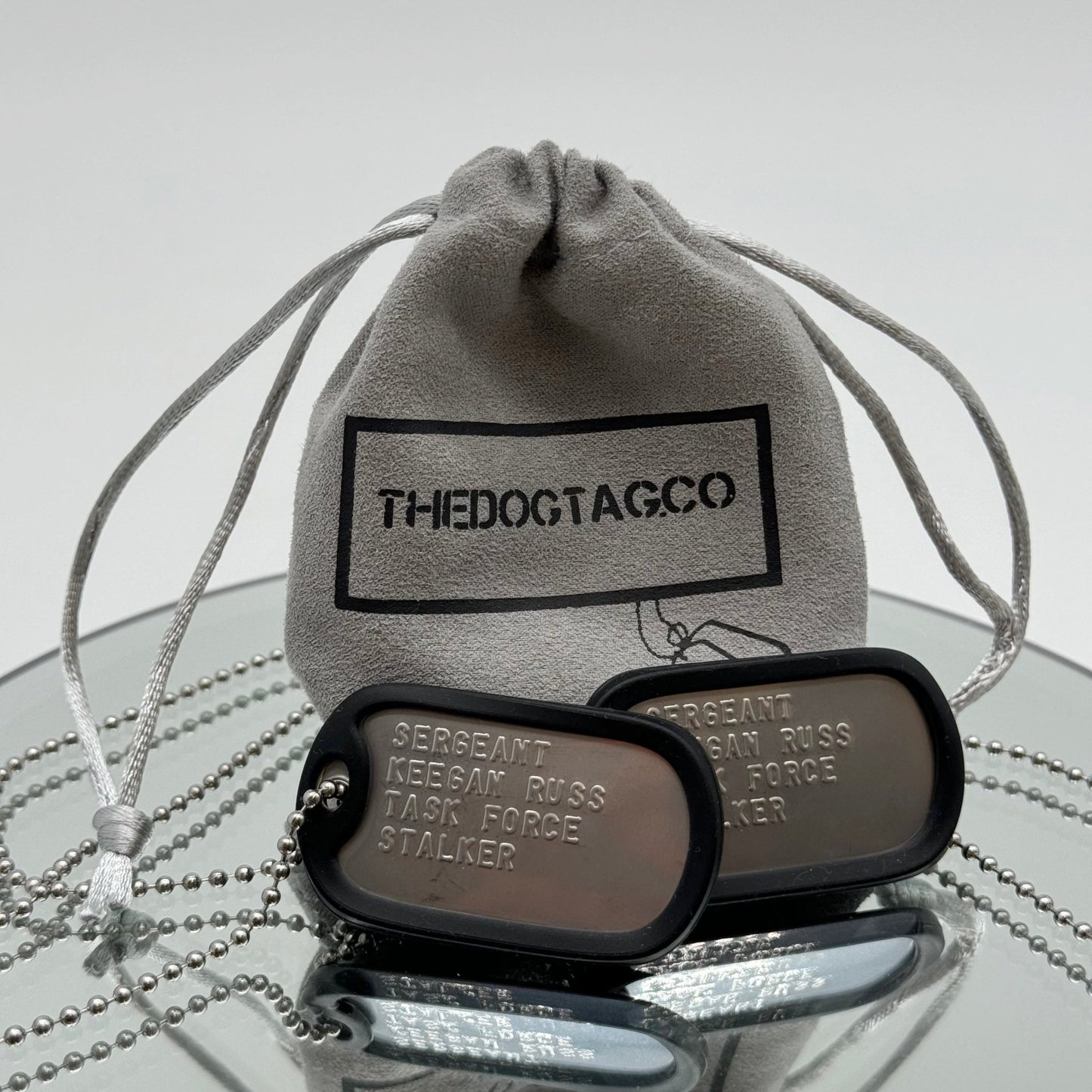 'KEEGAN RUSS' Military Dog Tags - Cosplay Costume Prop Replica - Stainless Steel Chains Included - TheDogTagCo
