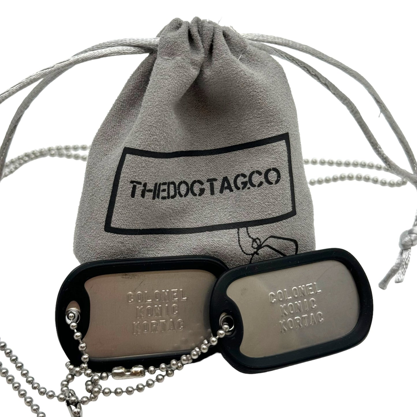 'KONIC KORTAC' Military Dog Tags - Cosplay Costume Prop Replica - Stainless Steel Chains Included - TheDogTagCo