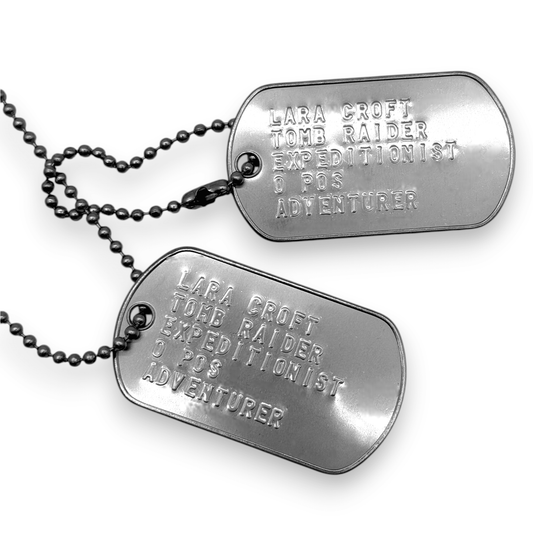 'LARA CROFT' Dog Tags - Costume Cosplay Prop Replica Military - Stainless Steel Chains Included - TheDogTagCo
