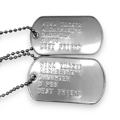 'NINA TUCKER' Dog Tags - Costume Cosplay Prop Replica Military - Stainless Steel Chains Included - TheDogTagCo