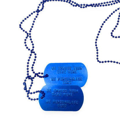 Personalised Blue Anodized Aluminium Dog Tags US Army Style Custom Embossed Gift Set with Ball Chains - TheDogTagCo