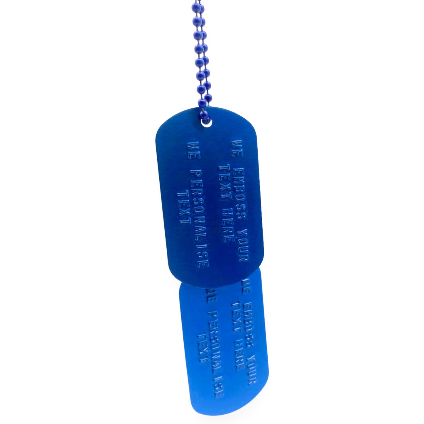 Personalised Blue Anodized Aluminium Dog Tags US Army Style Custom Embossed Gift Set with Ball Chains - TheDogTagCo