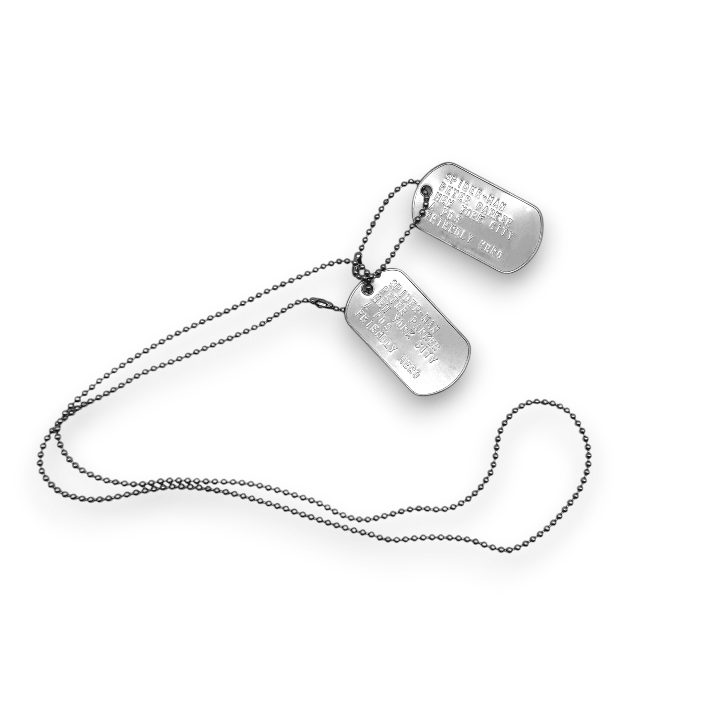 PETER PARKER 'SPIDERMAN' Dog Tags - Costume Cosplay Prop Replica Military - Stainless Steel Chains Included - TheDogTagCo