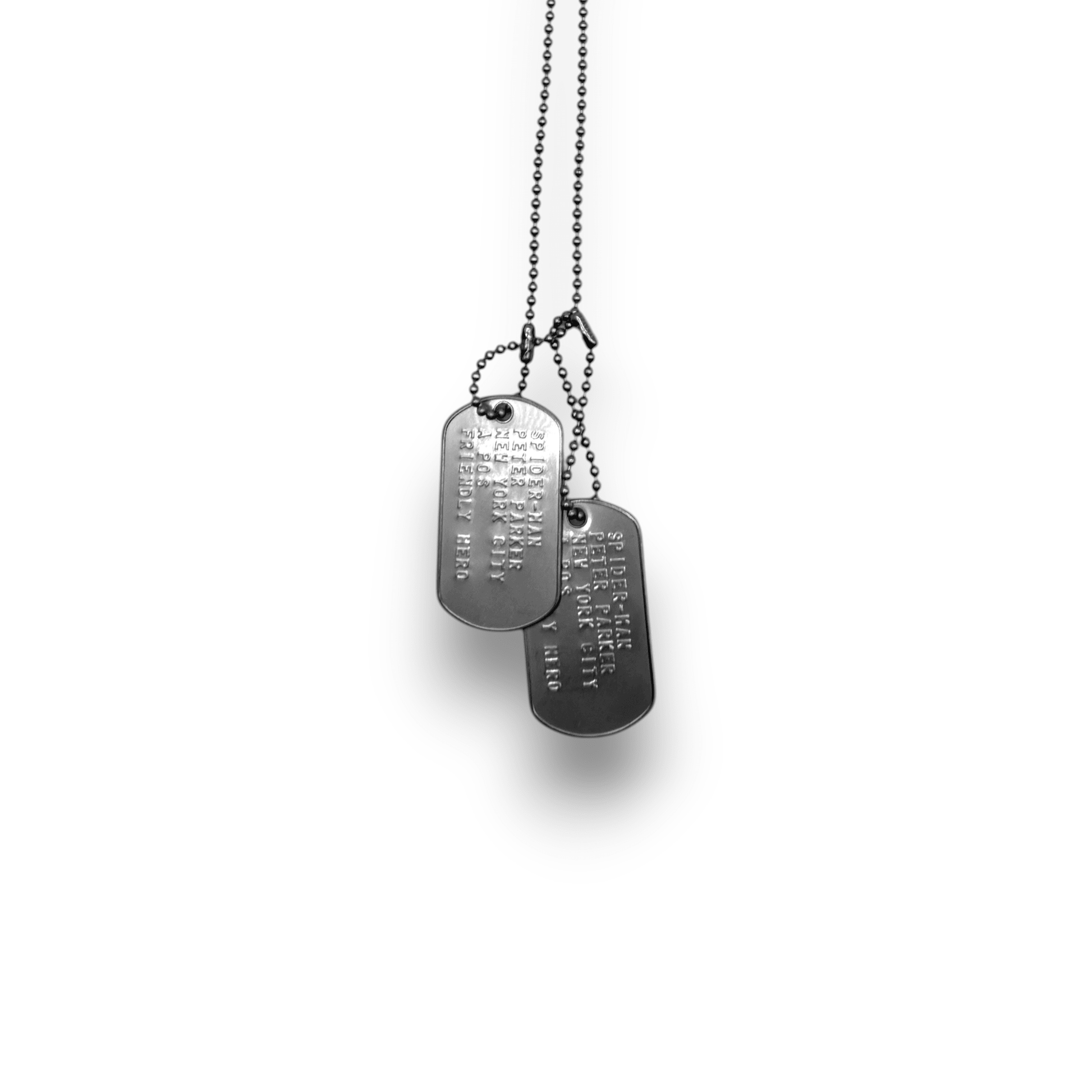 PETER PARKER 'SPIDERMAN' Dog Tags - Costume Cosplay Prop Replica Military - Stainless Steel Chains Included - TheDogTagCo