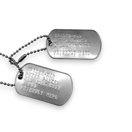 PETER PARKER 'SPIDERMAN' Dog Tags - Costume Cosplay Prop Replica Military - Stainless Steel Chains Included - TheDogTagCo