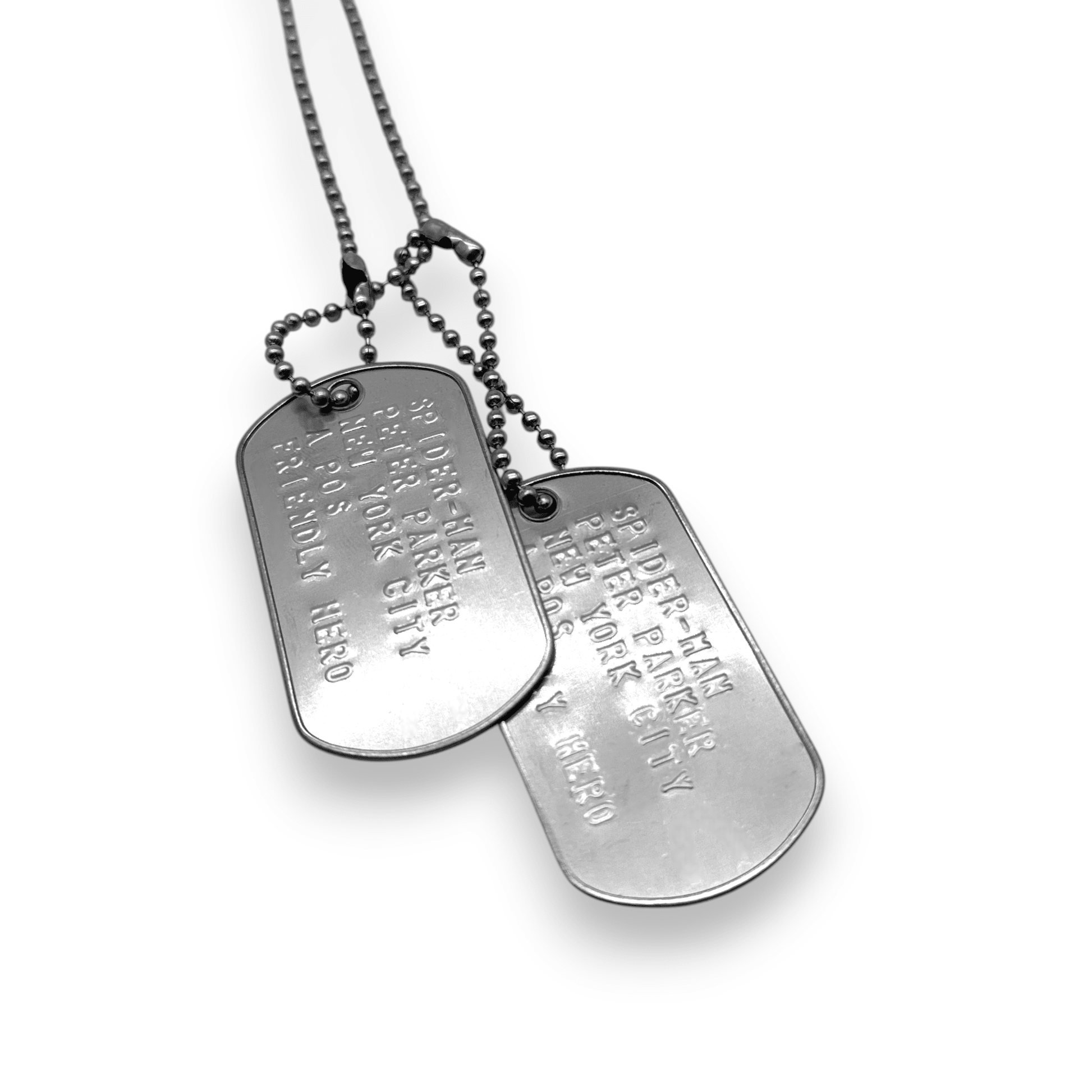 PETER PARKER 'SPIDERMAN' Dog Tags - Costume Cosplay Prop Replica Military - Stainless Steel Chains Included - TheDogTagCo