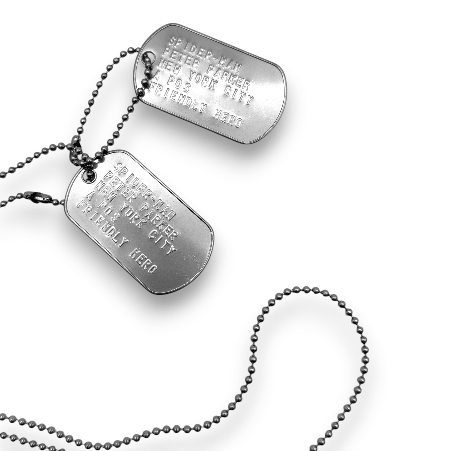 PETER PARKER 'SPIDERMAN' Dog Tags - Costume Cosplay Prop Replica Military - Stainless Steel Chains Included - TheDogTagCo