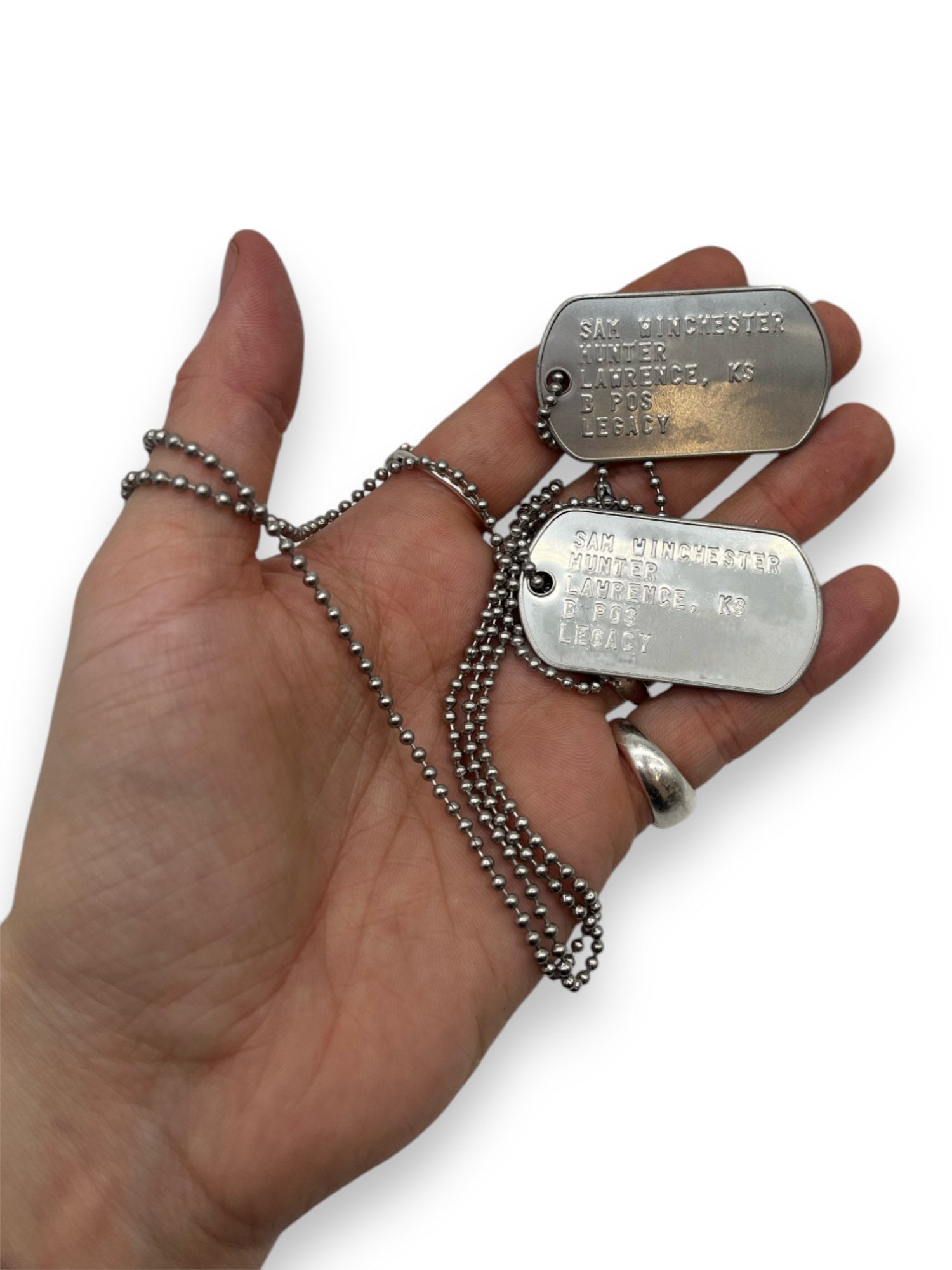'SAM WINCHESTER' Military Dog Tags - Cosplay Costume Prop Replica - Stainless Steel Chains Included - TheDogTagCo