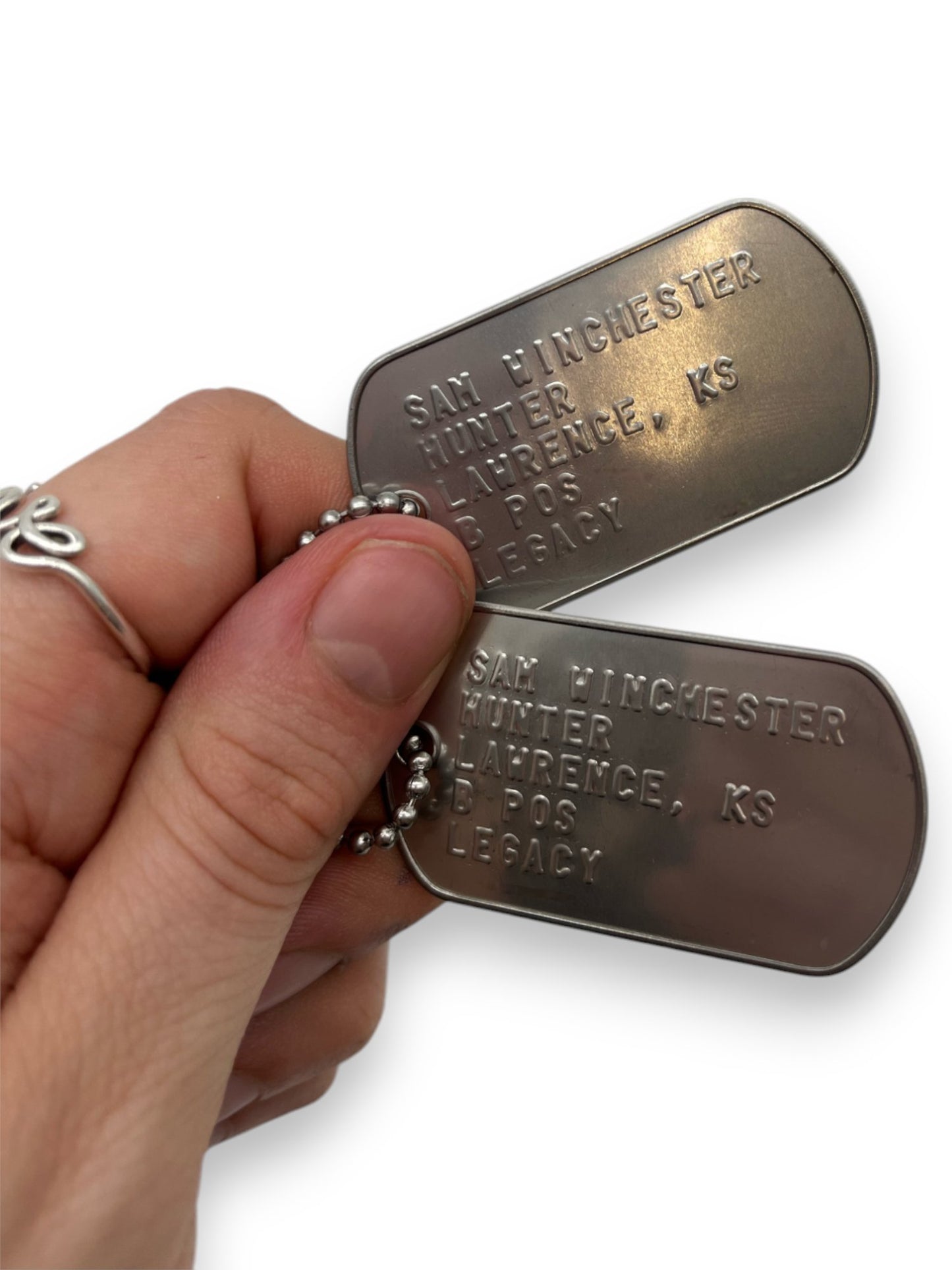 'SAM WINCHESTER' Military Dog Tags - Cosplay Costume Prop Replica - Stainless Steel Chains Included - TheDogTagCo