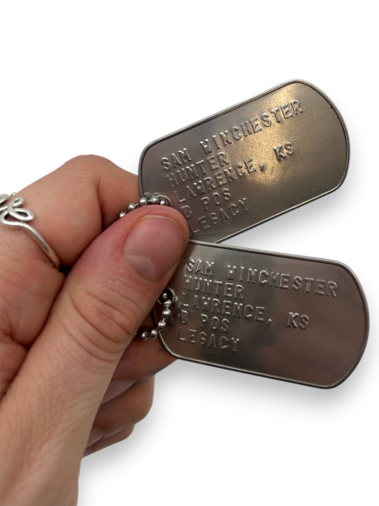 'SAM WINCHESTER' Military Dog Tags - Cosplay Costume Prop Replica - Stainless Steel Chains Included - TheDogTagCo