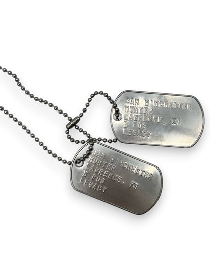 'SAM WINCHESTER' Military Dog Tags - Cosplay Costume Prop Replica - Stainless Steel Chains Included - TheDogTagCo