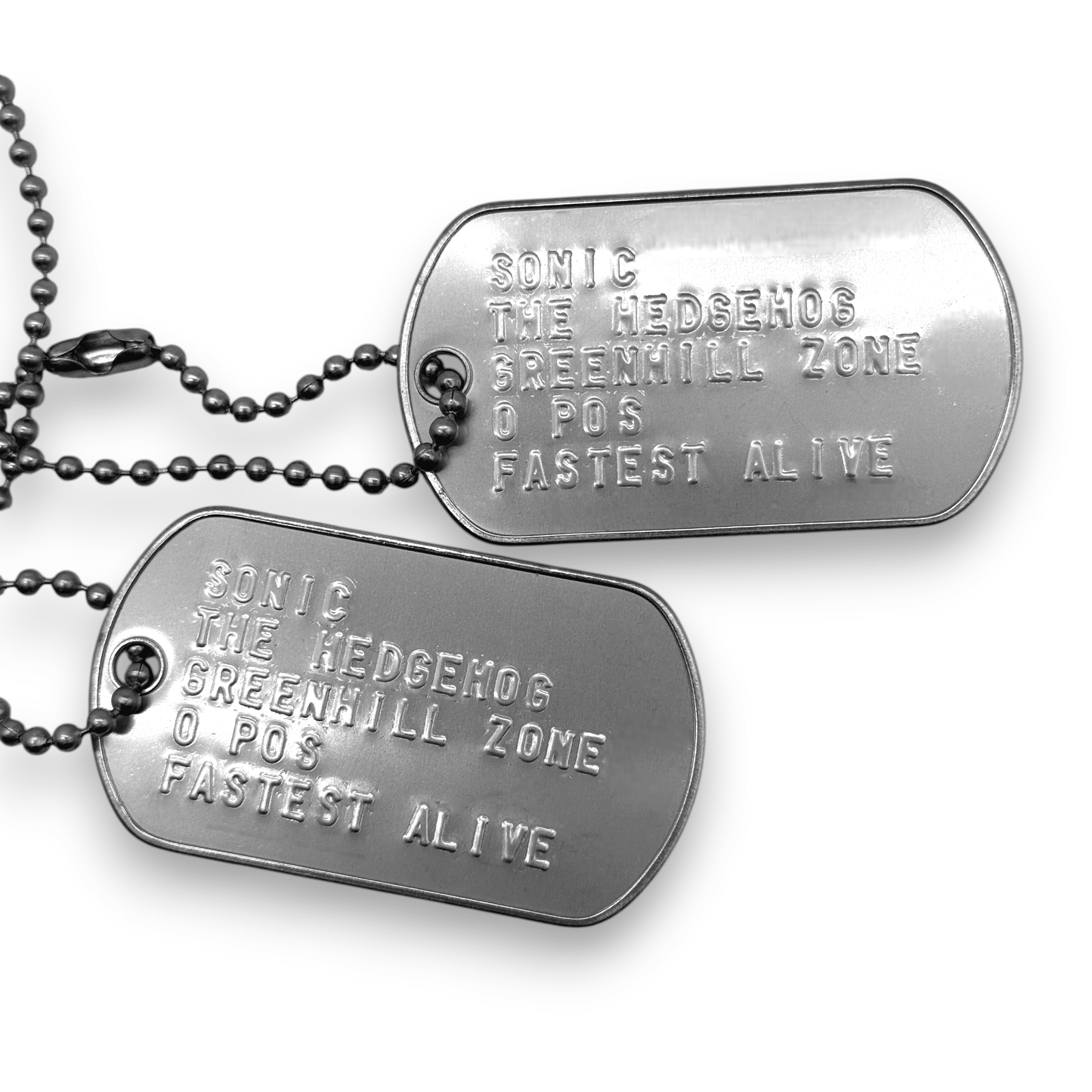'SONIC THE HEDGEHOG' Dog Tags - Costume Cosplay Prop Replica Military - Stainless Steel Chains Included - TheDogTagCo