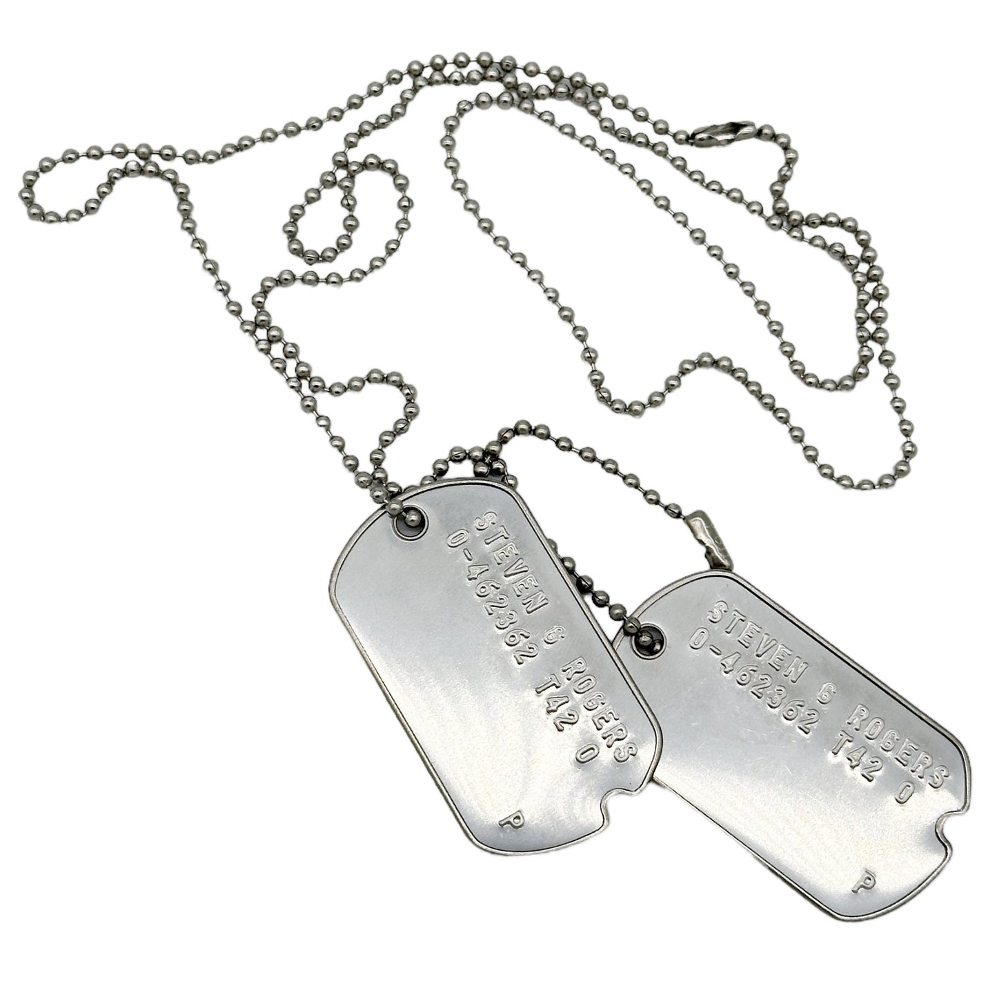 Steven Rogers 'Captain America' WWII Style Military Dog Tags Prop Replica - Notched pre 1965 WW2 - Stainless Steel - Chain Included - TheDogTagCo