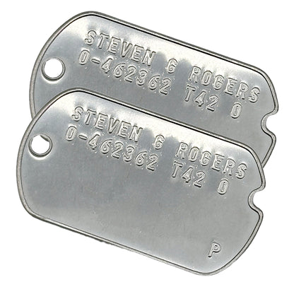 Steven Rogers 'Captain America' WWII Style Military Dog Tags Prop Replica - Notched pre 1965 WW2 - Stainless Steel - Chain Included - TheDogTagCo