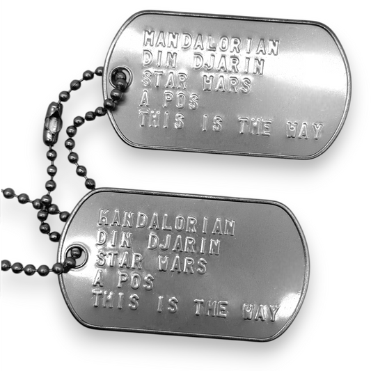 'THE MANDALORIAN' Dog Tags - Costume Cosplay Prop Replica Military - Stainless Steel Chains Included - TheDogTagCo