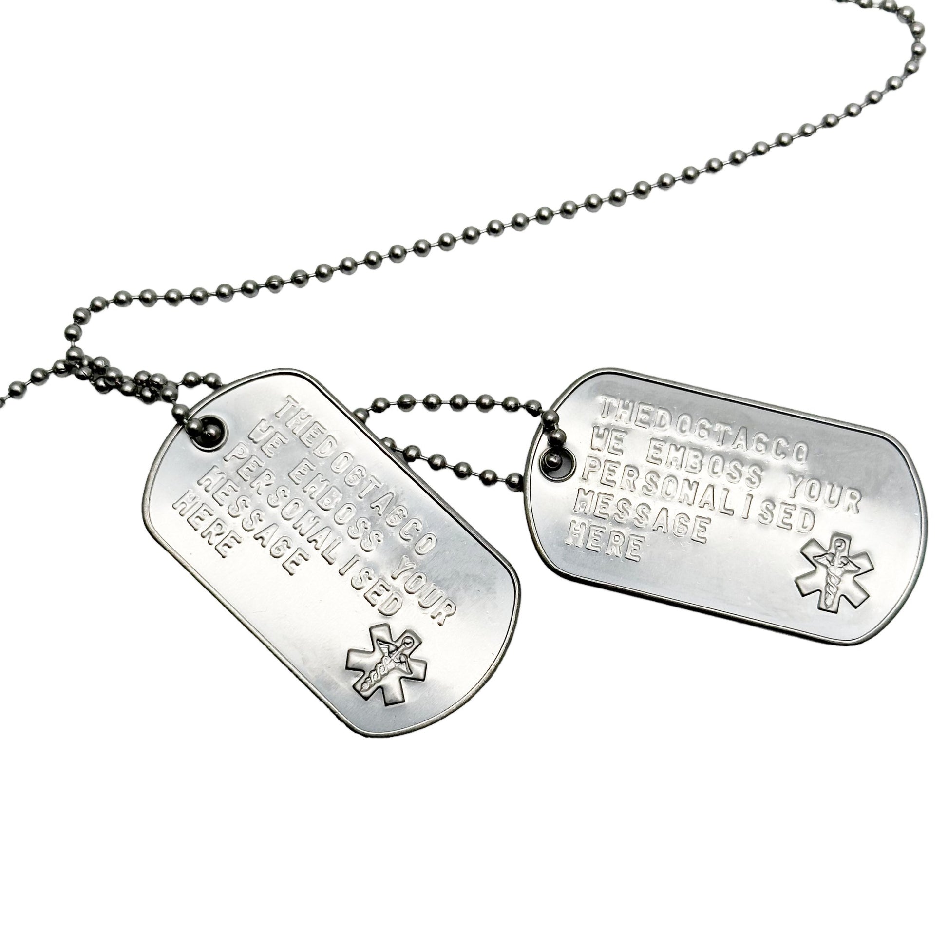 U.S. Personalised Customisable Stainless Steel Military Dog Tags with Embossed Star of Life - Set of 2 - By THEDOGTAGCO - TheDogTagCo