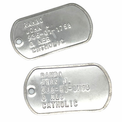 JOHN JAMES RAMBO Military Dog Tags Set Costume Prop Replica - Stainless Steel - Chain Included