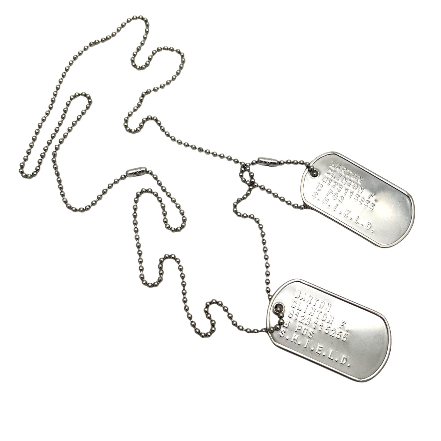 Barton Clinton 'HAWKEYE' Military Dog Tags - Costume Cosplay Prop Replica - Stainless Steel Chains Included - TheDogTagCo