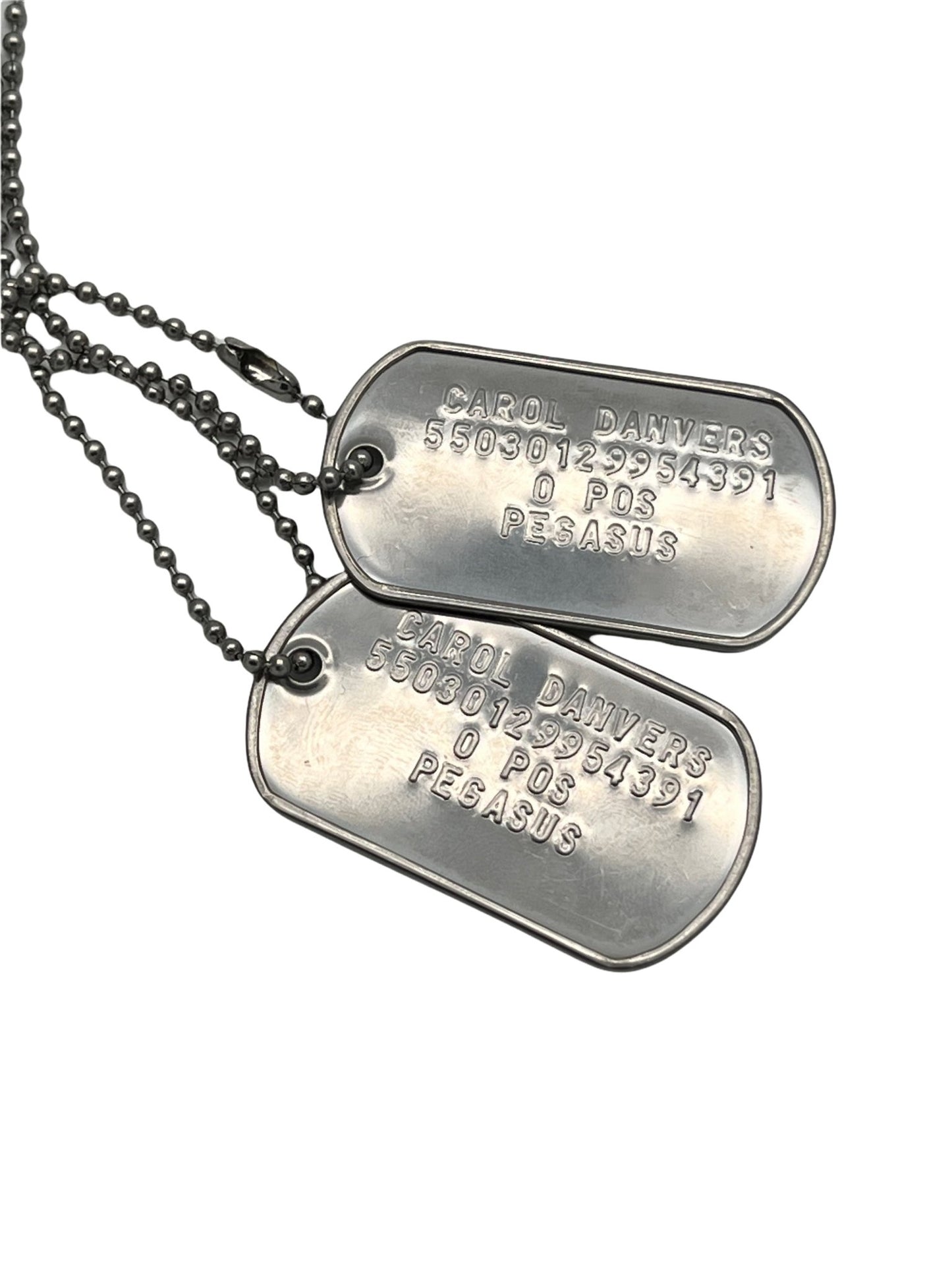 'CAPTAIN DANVERS' Military Dog Tags - Cosplay Costume Prop Replica - Stainless Steel Chains Included - TheDogTagCo
