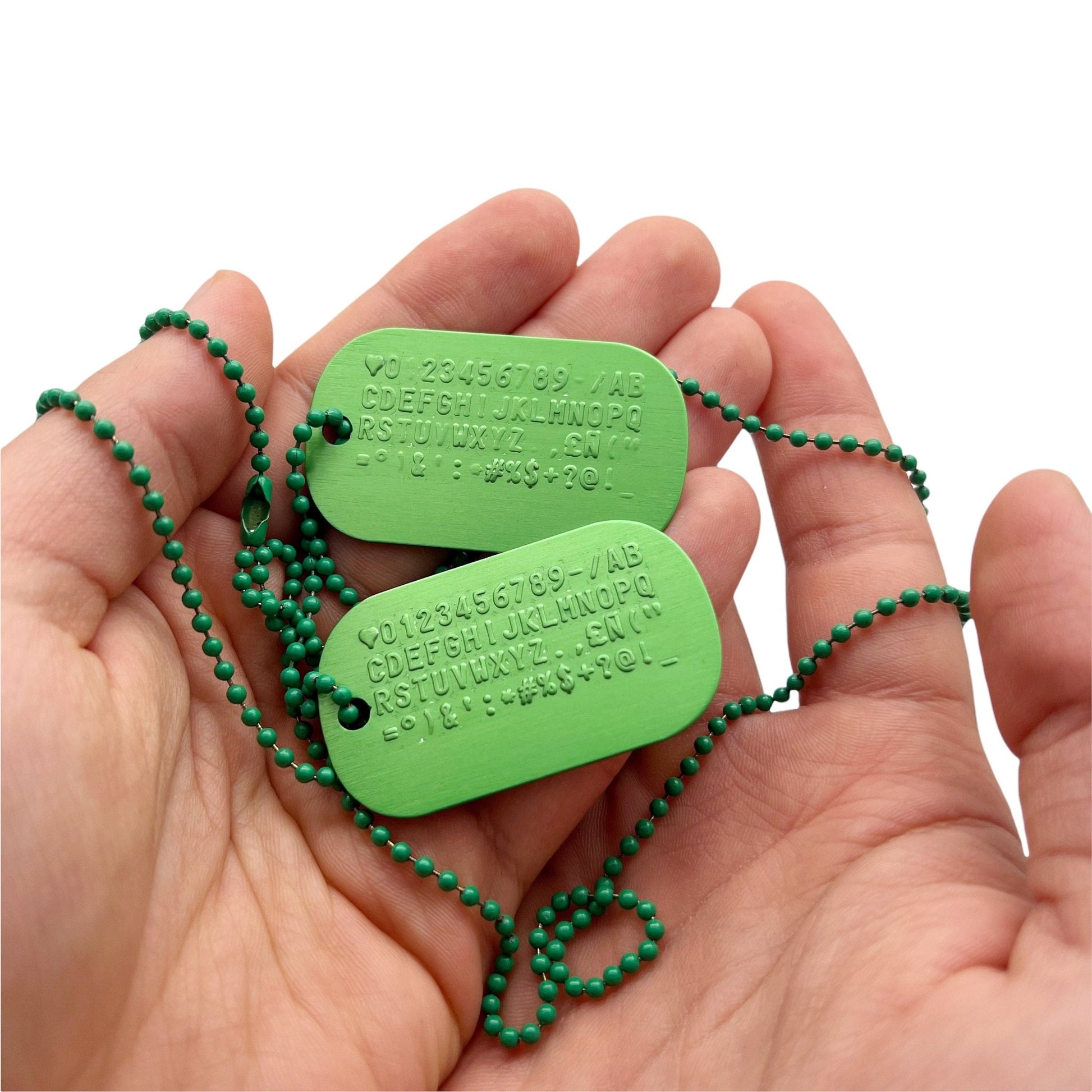 Custom Military Dog Tag (Green PAIR Set with Green Chains) - TheDogTagCo