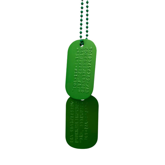 Custom Military Dog Tag (Green PAIR Set with Green Chains) - TheDogTagCo