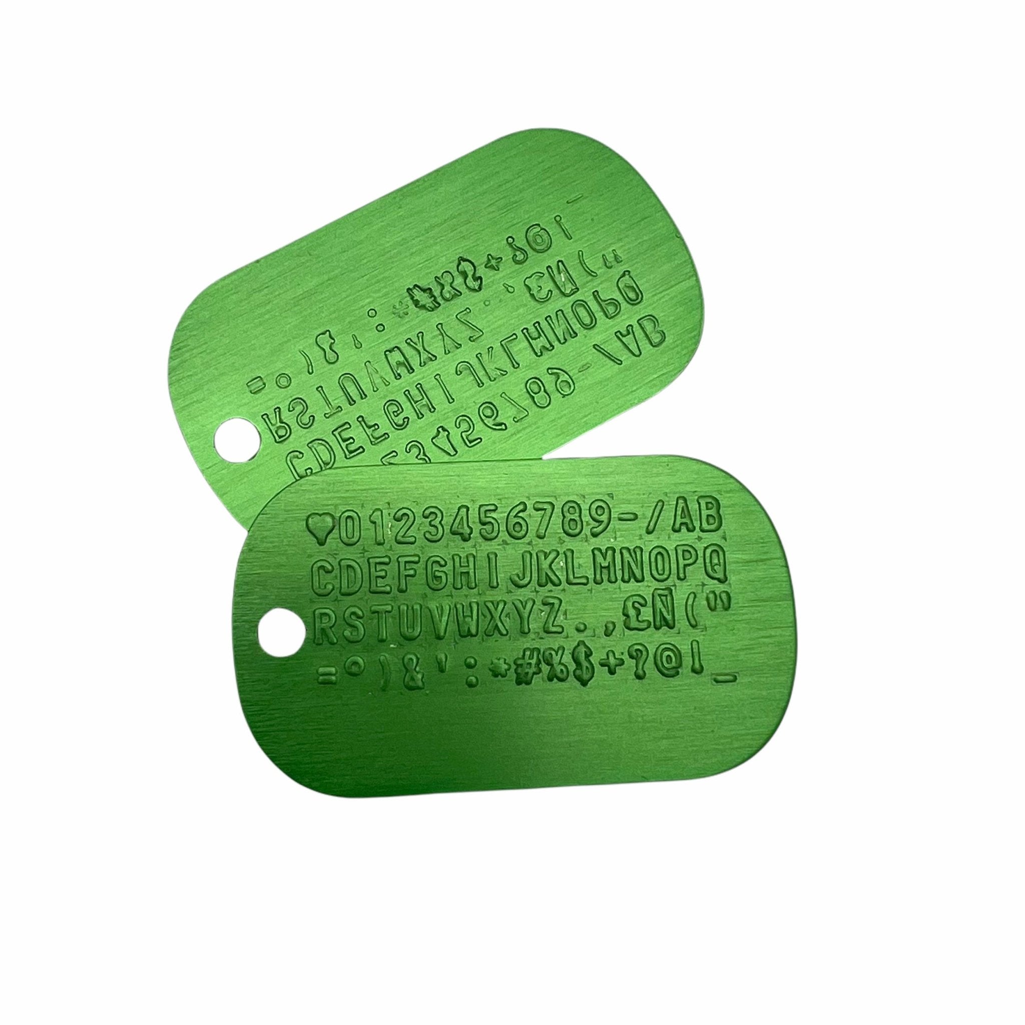Green Personalised ID Dog Tag Army PAIR Set with Green Chains